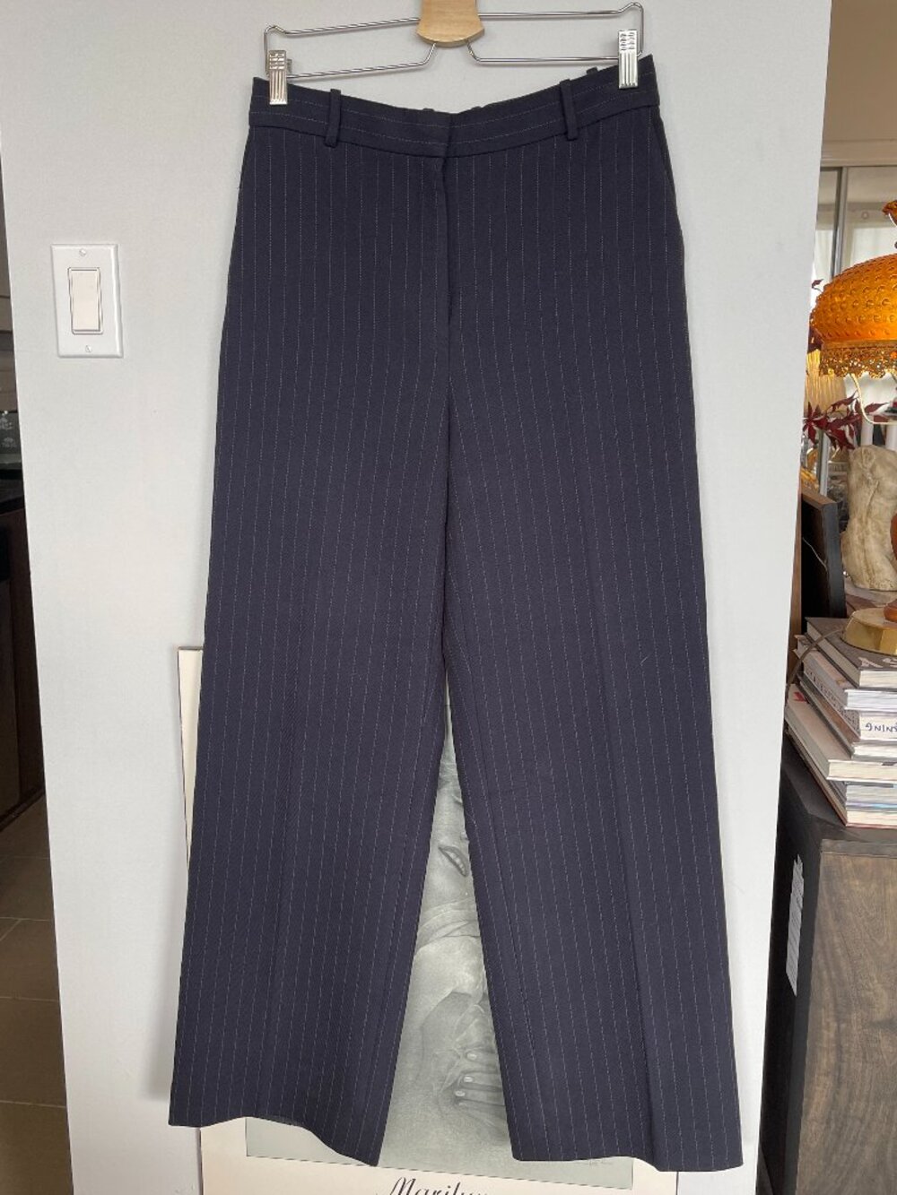 ARITZIA BABATON PINSTRIPED TROUSERS IN NAVY SIZE 8